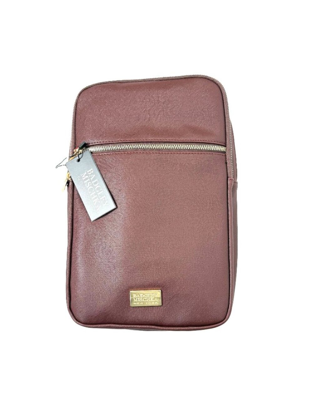 Badgley Mischka Brown Vinyl Sling Bag Crossbody Backpack 9 x 13x 2.5 NEW